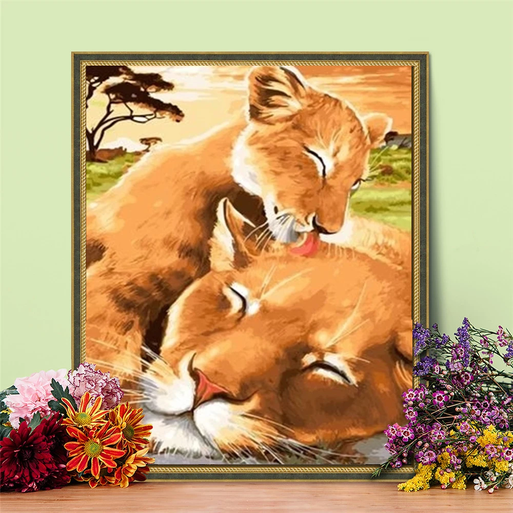 HUACAN Paint By Number Lion Drawing On Canvas Gift DIY Pictures Numbers Tiger Kits Hand Painted Painting Art Home Decor | Дом и сад