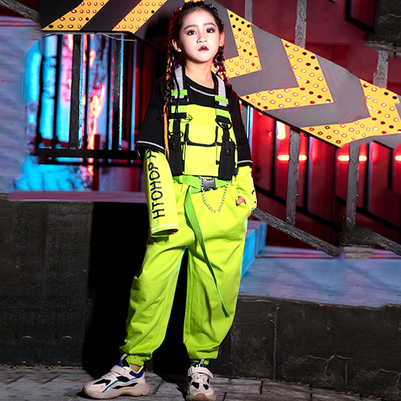 Splicing Top Hip Hop Dance Clothing Kids Fluorescent Green Suit Jazz Dancing Clothes Festival Children Ropa Stage Outfit | Тематическая