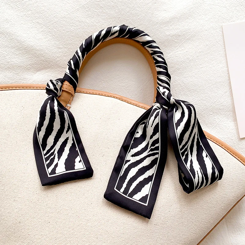 

Fashion Women's Silk Hair Scarf Bandanas Lady Zebra Pattern Hair Ribbon Bag Skinny Scarves Design Wrist Towel Foulard Headband