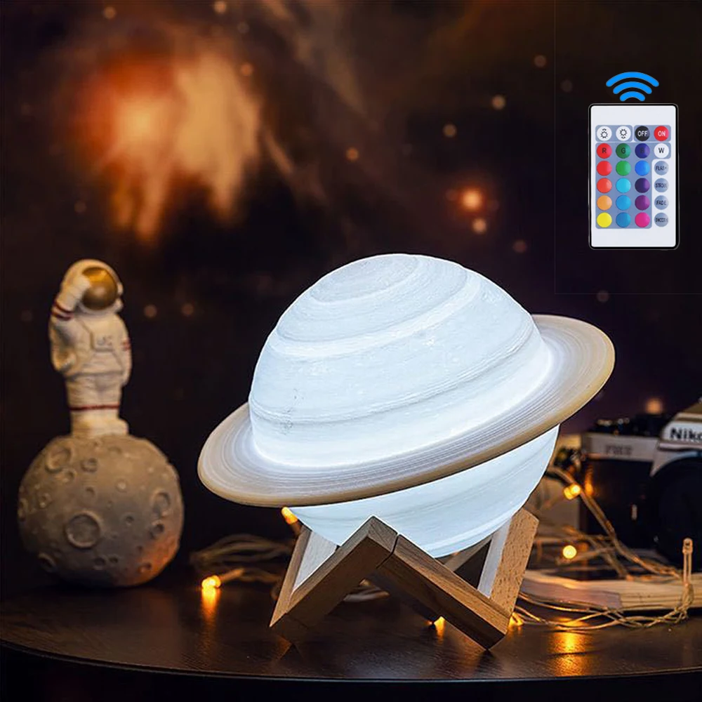 

3D Printing Saturn Lamp Remote Control 16 Colors Bedroom Decoration Touch Sensor LED Night Light USB Rechargeable Moon Lamp