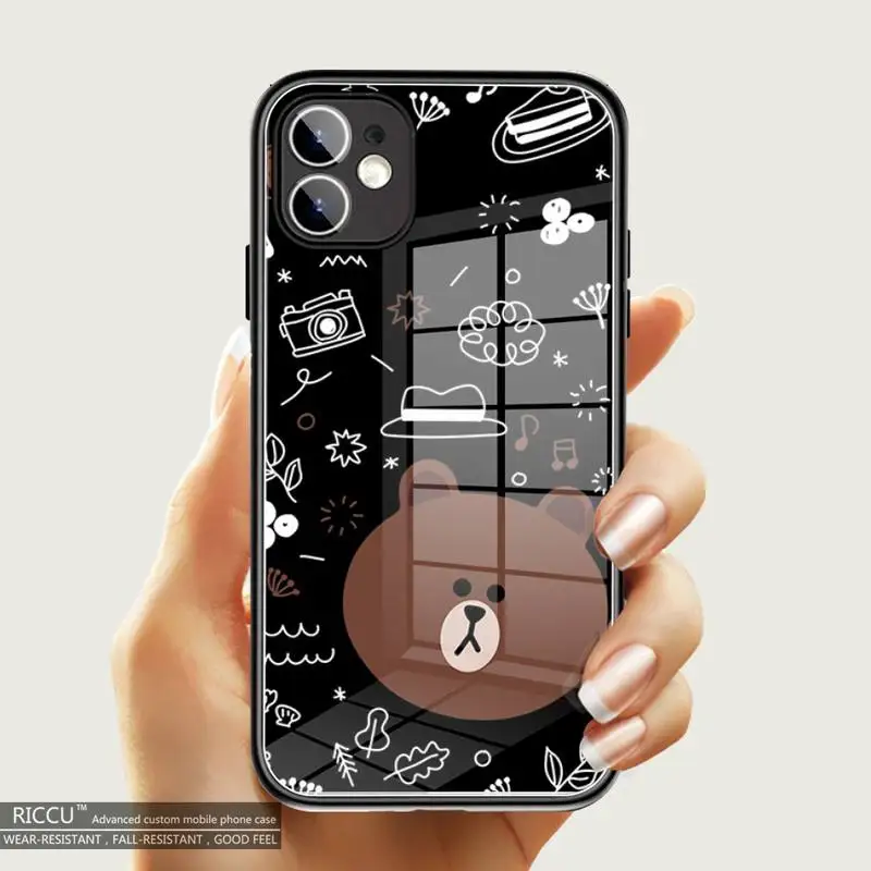 

Cute cartoon bear Phone Case Tempered Glass For iPhone 11 Pro max XR XS MAX 8 X 7 6S 6 Plus SE 2020 12 Pro Max Mini Covers