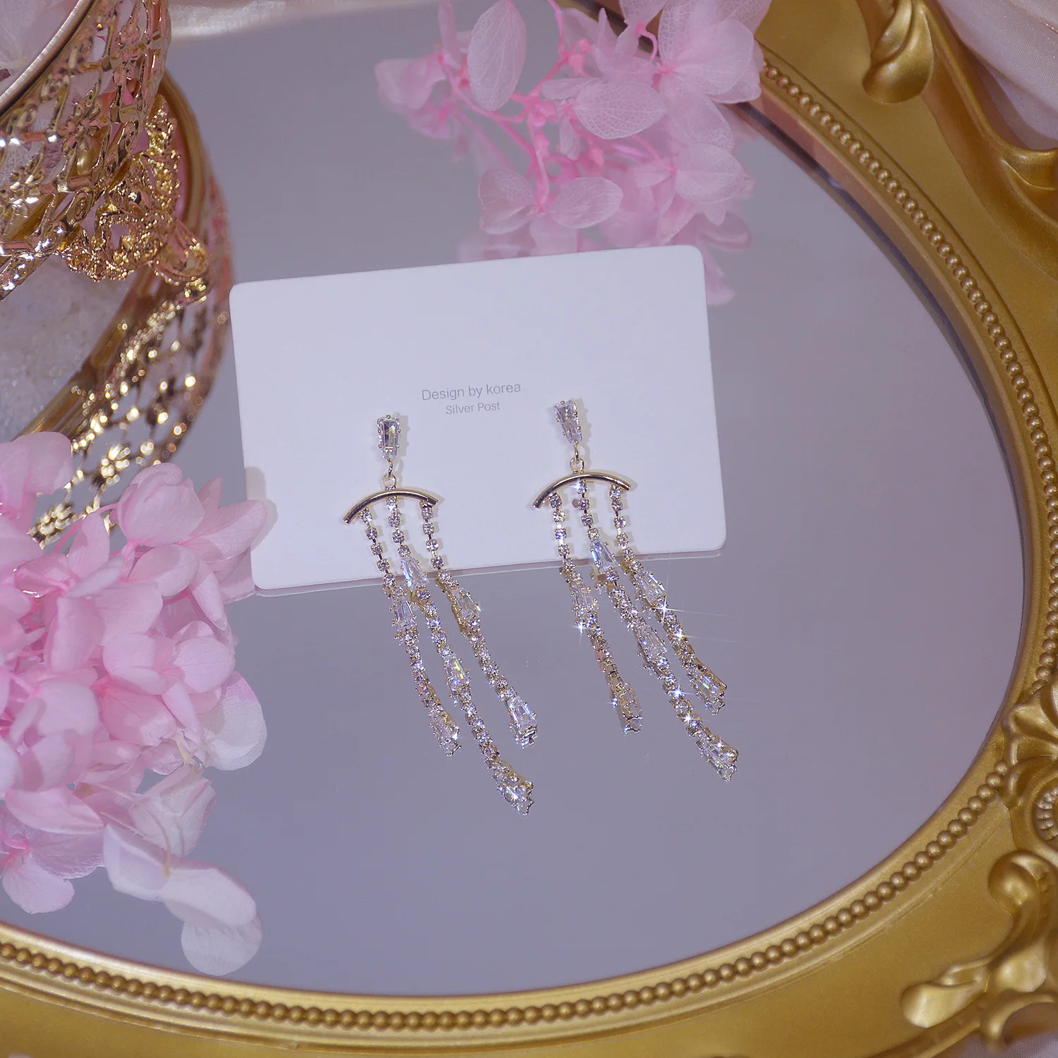 

Ins Hot Sale Luxury 14K Real Gold Exquisite Chain Stud Earrings for Women Cubic Zircon ZC Elegant Earrings