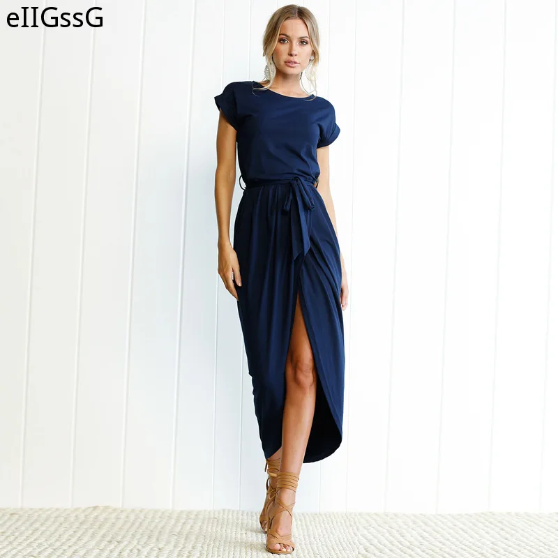 

2021 Fashion New Sexy Women's O-Neck Short Sleeve Dress Tunic Top Summer Beach Sunscreen Leisure Femme Vestidos Ms.
