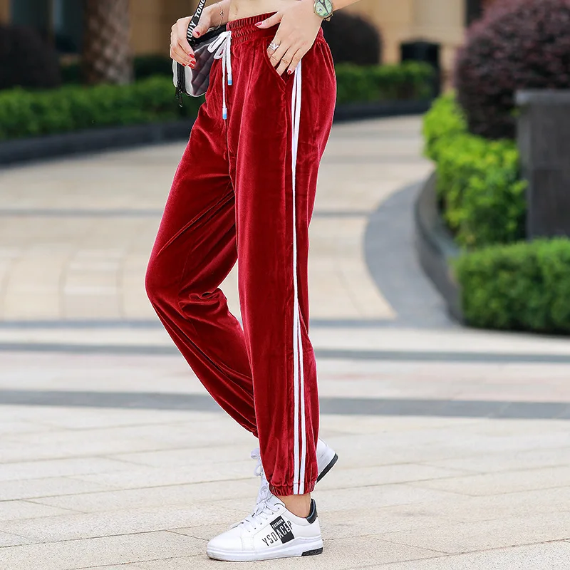 Спортивные женские брюки из золотого бархата Свободные повседневные штаны для