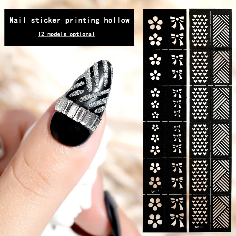 

12 Styles Of Nail Art Cutout Butterfly Stickers Round Square Strip Nail Polish Glue Printing Star Ripple Nail Art Decorations