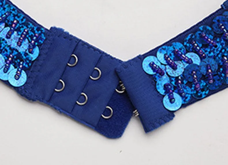 Женский костюм для танца живота синий с кисточками бюстгальтер + пояс юбка