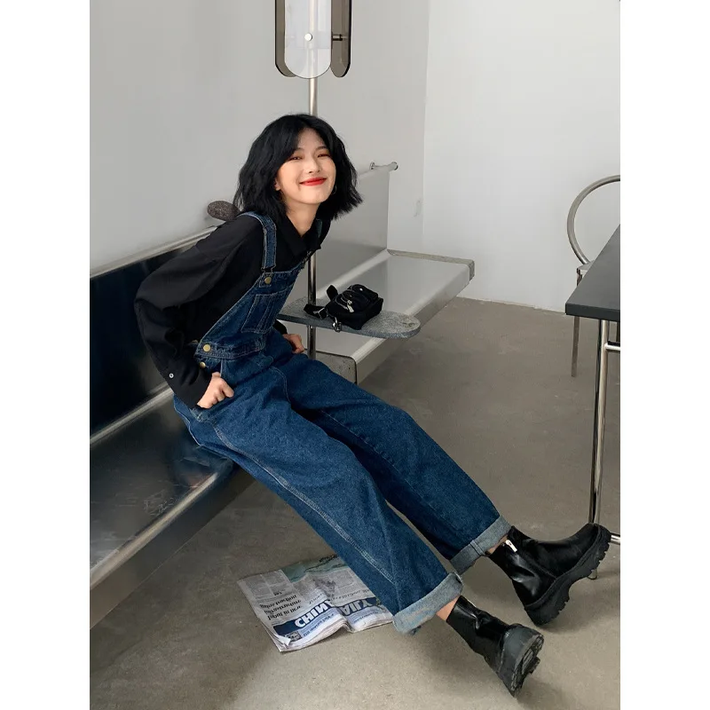 

2021 Denim Overall Women's Korean-Style Loose New Fashion High Waist Slim Straight Casual Pants Autumn Pants Women