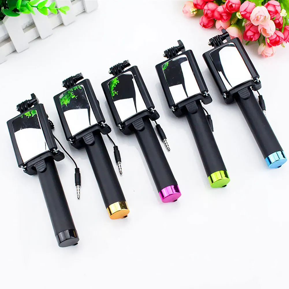 Портативная ручная селфи-палка раздвижной монопод с зеркалом заднего вида для