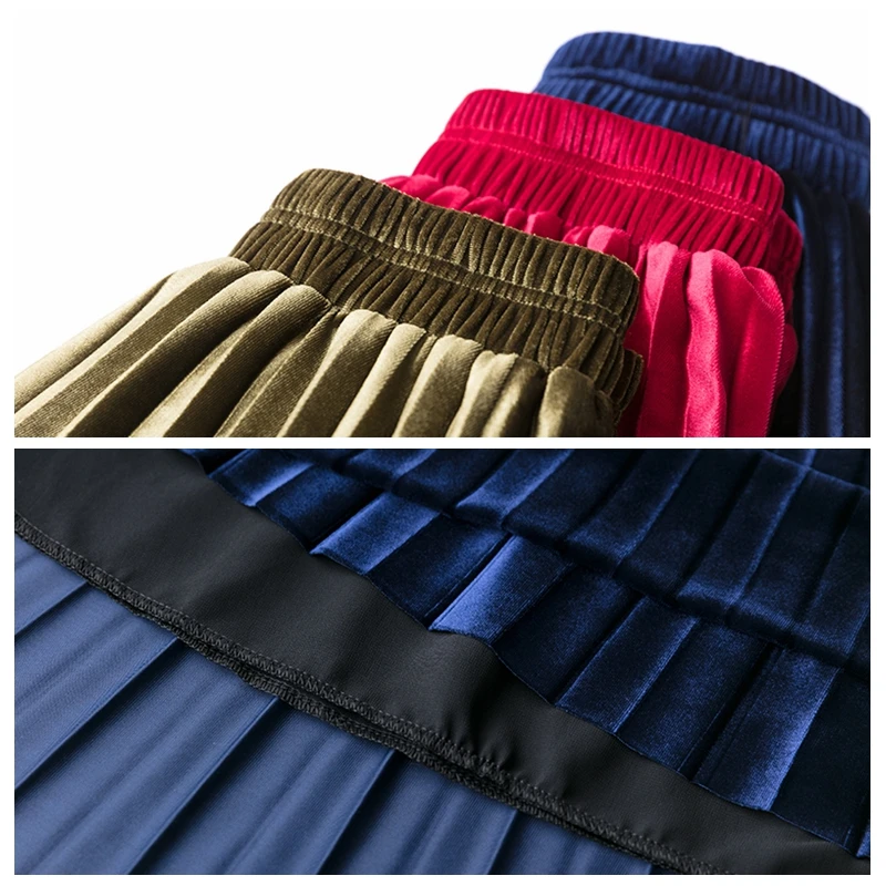 Юбка-миди плиссированная бархатная с высокой талией на осень/зиму | Женская