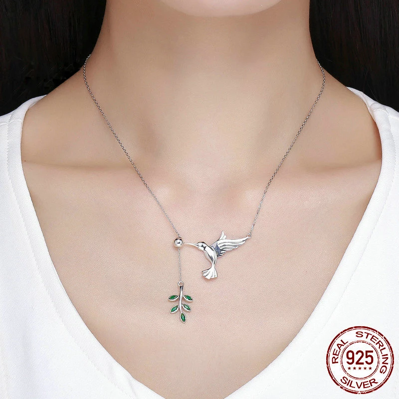 

Drop Shipping Shiny Tone Crystal Hummingbird Bird Pendant Nature Necklace for Women and Girls