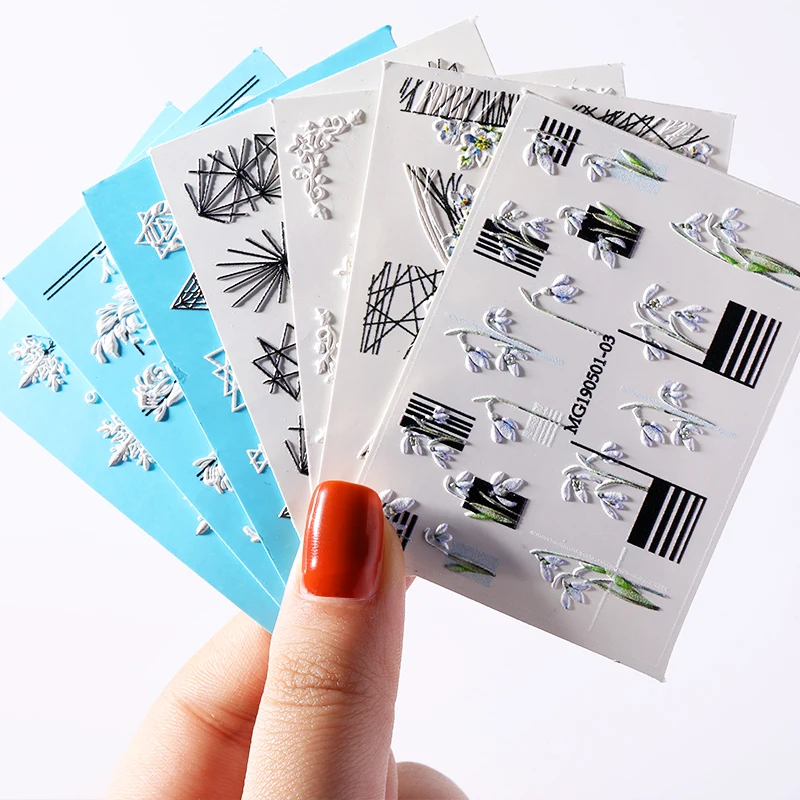 Наклейки для ногтей 5D 1 шт. наклейки с цветами и геометрическим рисунком красивые