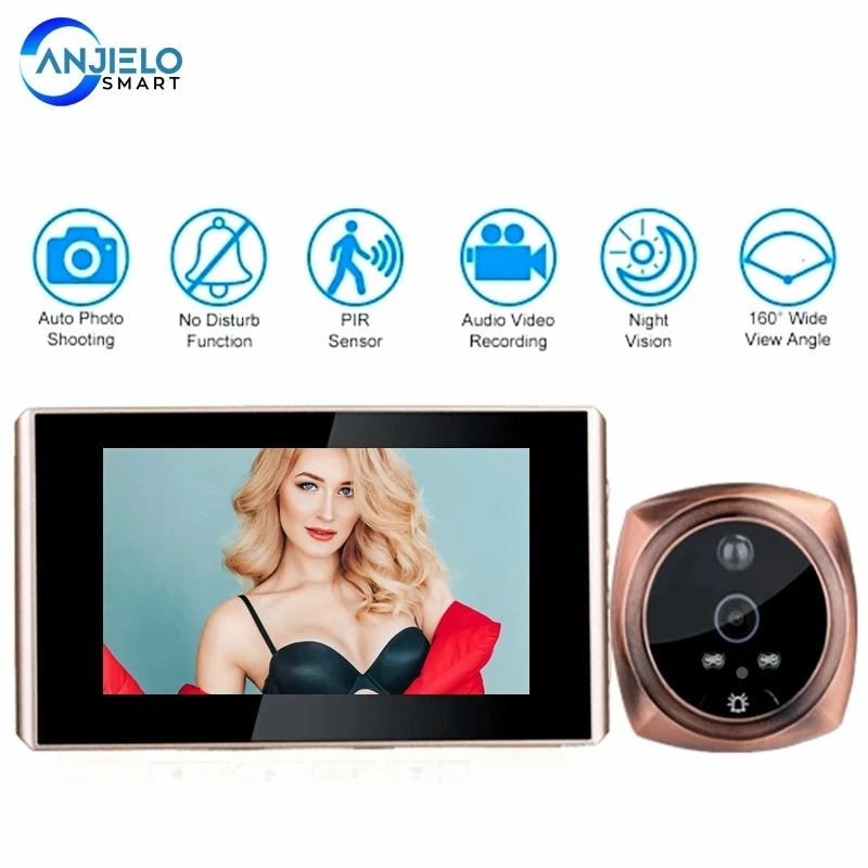 New 4.3 Inch Video Peephole Security Doorbell 720P Visual Intercom Night-Vision PIR Smart Wifi Doorbell