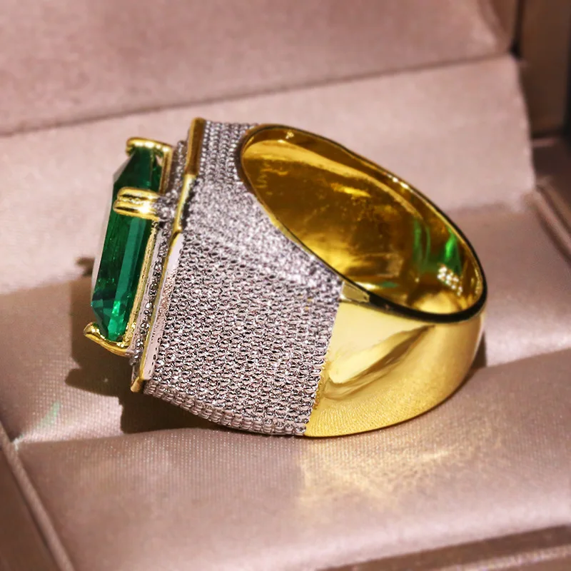 

24k Pure Gold Fashion Green Emerald Rings for Men and Women Diamond Fine Jewelry Accessories Wedding Anniversary Gift 2021 Trend
