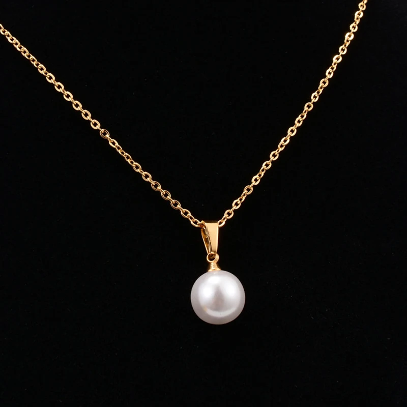 

Stainless Steel Chain Pearl Necklace Pendant Women Choker Jewelry Best Gift