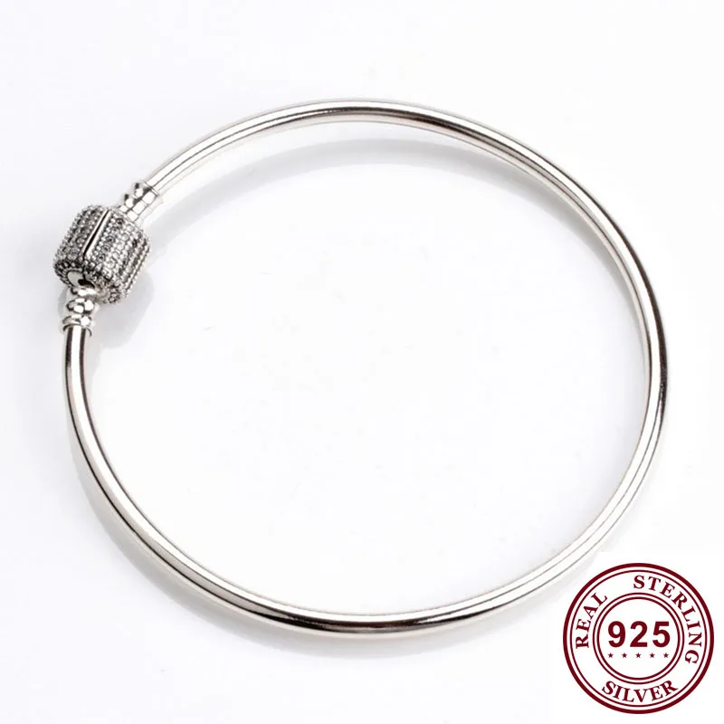 

Original 925 Sterling Silver Pan Sparkling Round With Classic Crystal Button Bracelet Fit European Charm Bracelets Women Jewelry