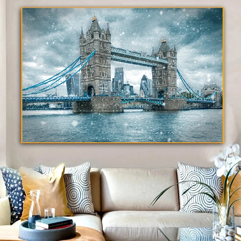 

Landscape Tower Bridge London Art Prints Snows Day England Posters and Prints Canvas Painting Wall Art Picture for Living Room