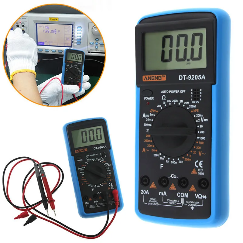 DT9205A Ручной цифровой мультиметр ЖК дисплей AC DC Автоматический диапазон