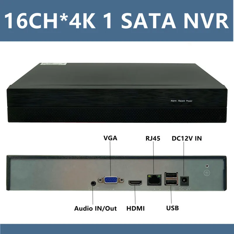 

Сетевой цифровой видеорегистратор NVR 16CH * 4K H265, IP-камера ONVIF 1SATA Max 12 ТБ VMS XMEYE, адаптер питания P2P с датчиком движения