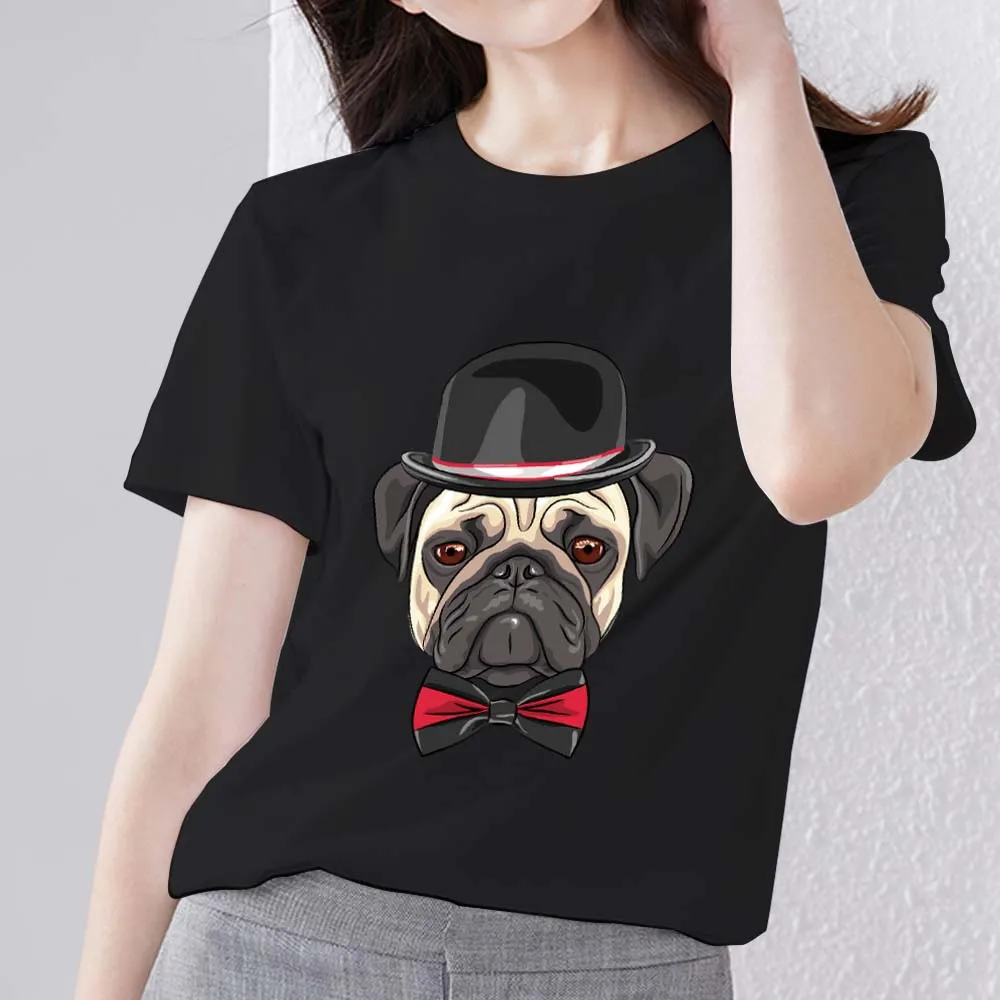 

Fashion Clothing T-shirt Women's Casual Basic Commuter All-match Dog Pattern Printing Comfortable Polyester O-neck Black Top