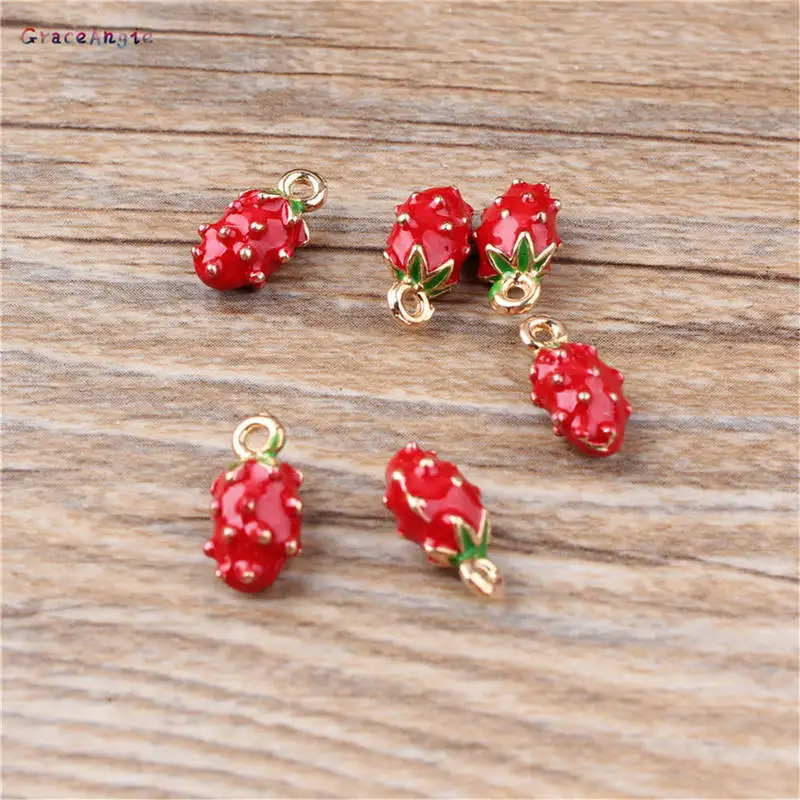 

GraceAngie 10pcs Alloy Cute Red Strawberry Enamel Charms Bracelet Necklace Pendant Women Girl Earrings DIY Jewelry Accessory
