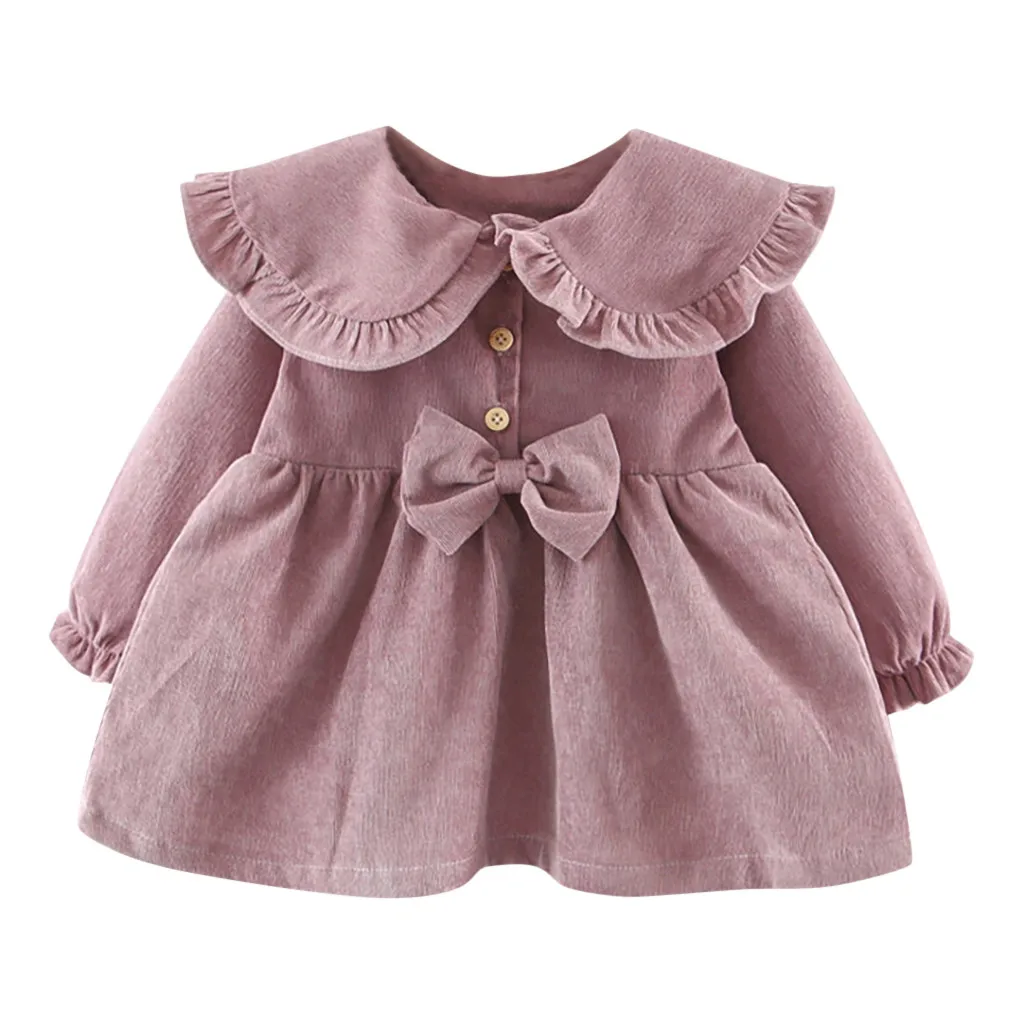 Платье для маленьких девочек платья для маленьких девочек vestido infantil vestidos infantil одежда batizad Повседневная однотонная одежда с длинными рукавами для детей от 12 месяцев до 3 лет Z4