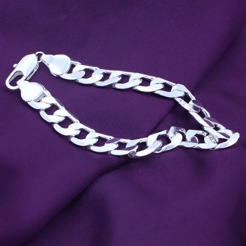 

925 Sterling Silver Jewelry Fashion Men's Flat Side Chain 8 Inch Bracelet Woman's Classic Clothes With Gifts SL413