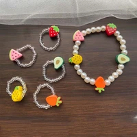 1pc fashion resin fruit beaded elastic bracelet jewelry gift finger ring band ring cute women accessories