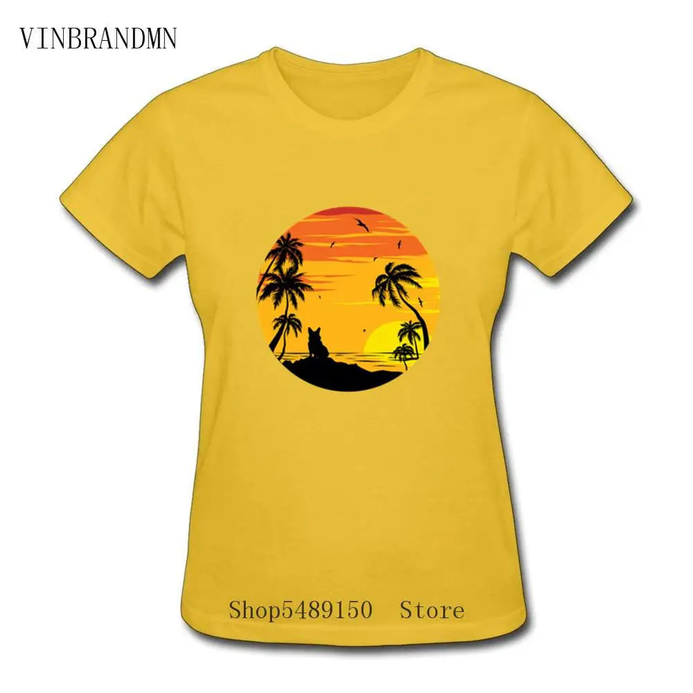 Гавайский пляж Сансет Палм праздник корги футболки для молодежи женщин 80s одежда
