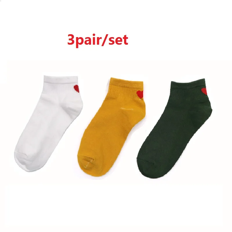 3pairs C 3 пары модных новых осенне-зимних женских Хлопковых Носков короткие носки до щиколотки Теплые повседневные однотонные/Полосатые/красные милые носки с сердечками - Цвет: 3pairs C