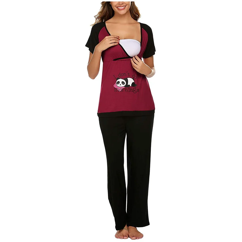 

Women Maternity Pajamas Set Nursing Baby Print T-shirt+Shorts Cotton Maternity Pajamas Set Women Pregnancy Nightwear For Nursing