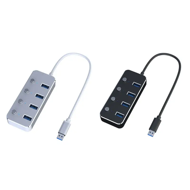 

Высокоскоростной 4-портовый концентратор USB 3,0 из алюминиевого сплава, 5 Гбит/с, USB-расширитель с индивидуальным переключателем включения/вык...
