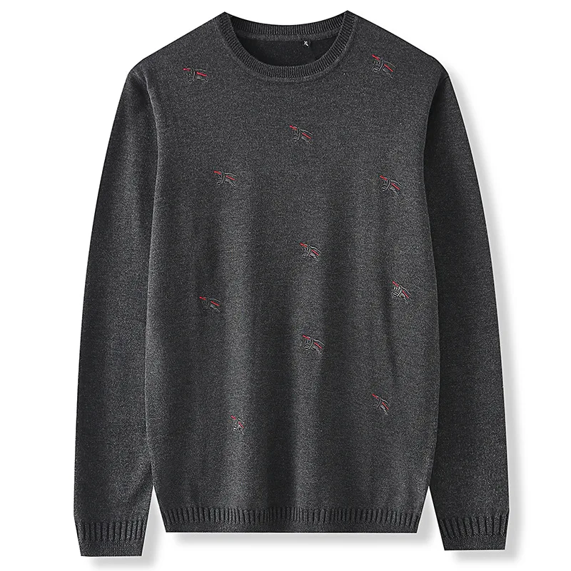 

Autumn 2019 new men's embroidered pattern bottomed sweater fat plus size fashionable casual plain sweater