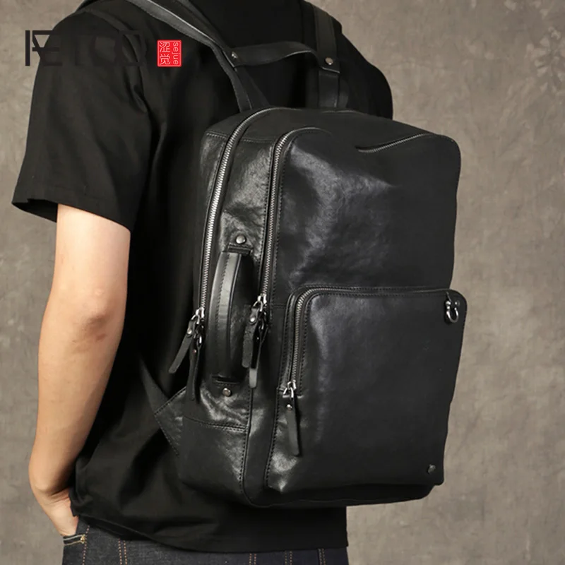 Мужской кожаный рюкзак AETOO повседневная Вместительная дорожная сумка из яловой