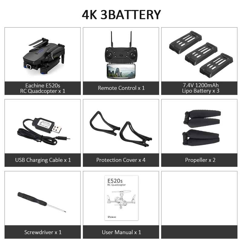 4K 3battery Eachine E520S Quadcopter gps WI-FI 4K с видом от первого лица/1080 P HD Камера Широкий формат gps позиционирования режим Дрон Квадрокоптер с дистанционным управлением - Цвет: 4K 3battery