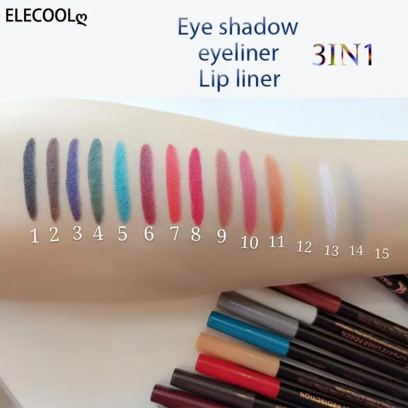 

ELECOOL 15 Colors 3 In 1 Lip Makeup Pencils Eyeliner Conclear Pen Waterproof Lipliner Lady Charming Lip Liner Cosmetic