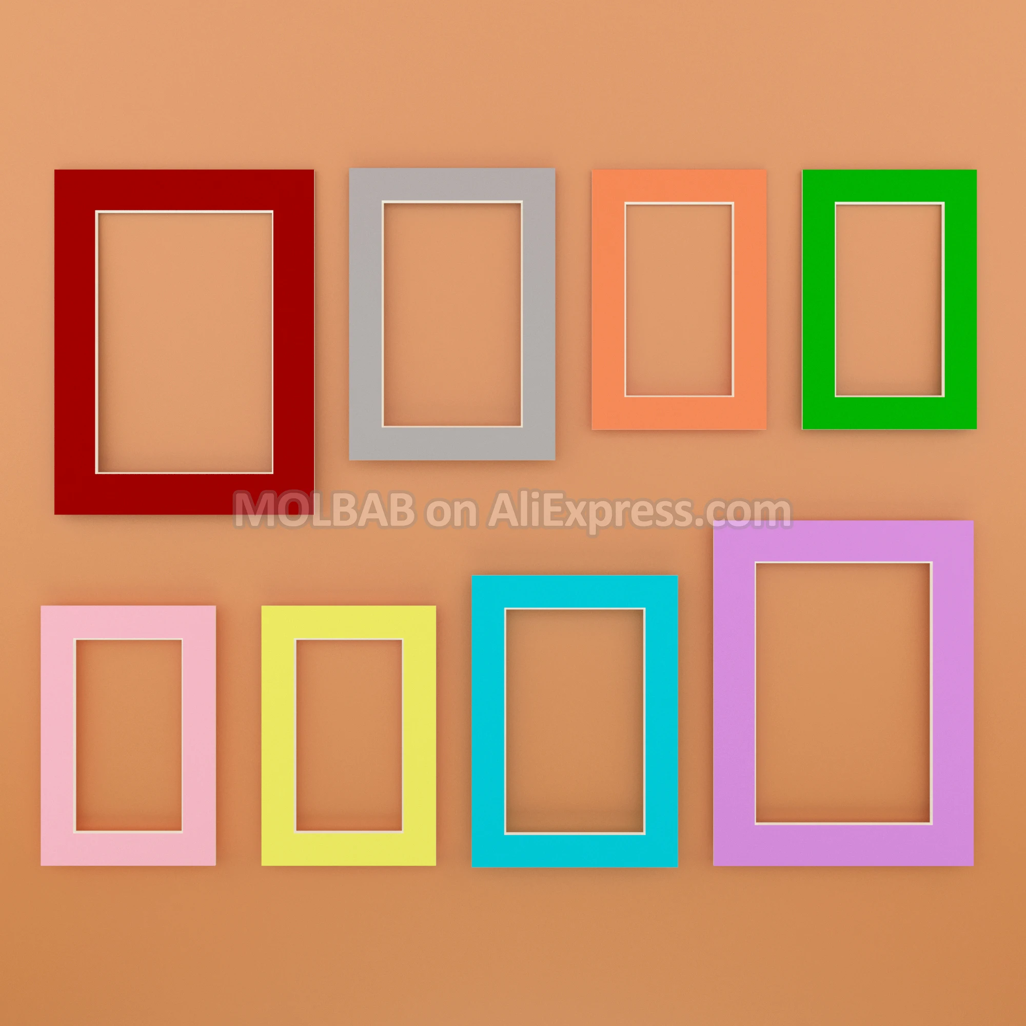 6/7/8inch Photo Mats DarkRed/Gray/Orange/Green/Pink/Yellow/Blue/Purple Paperboard Mount For Picture Frame Passe-Partout 6PCS/Lot images - 6