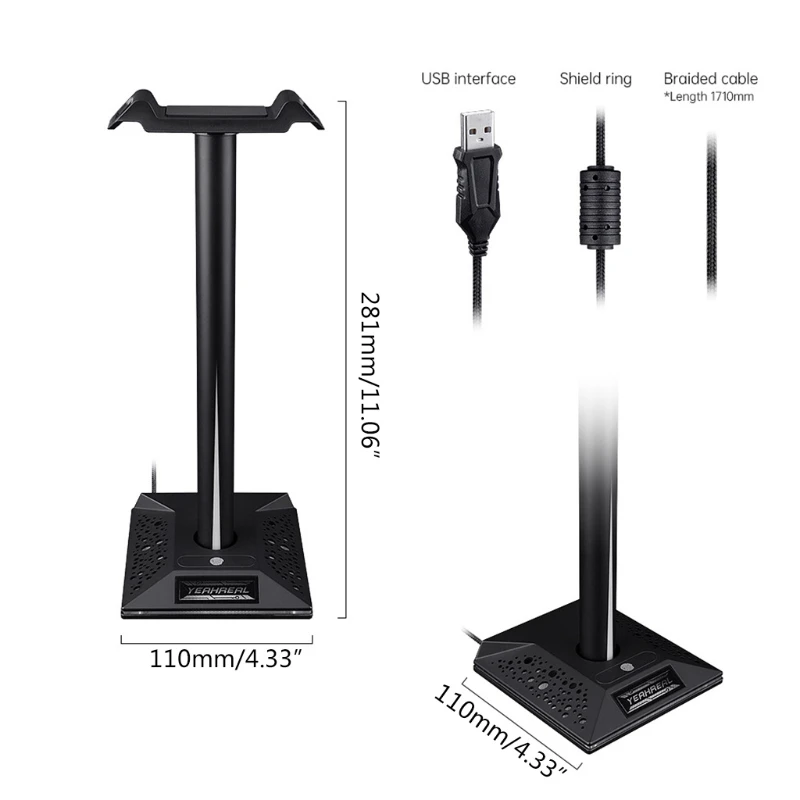 

Ajazz RGB Gaming Headphone Stand Desk Headset Hanger Base USB Port for Desktop Earphone Accessories