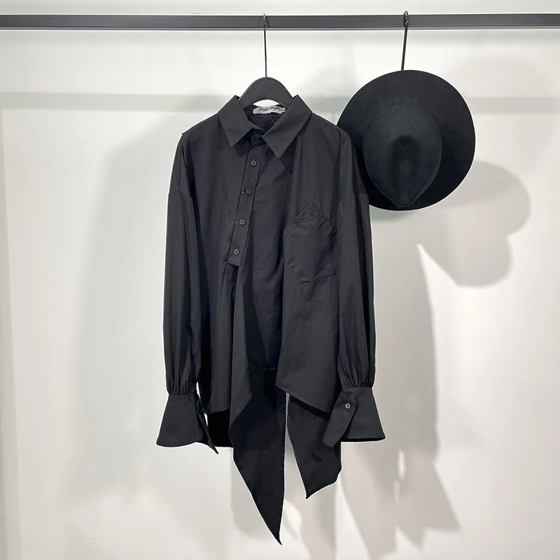 

Men's Long Sleeve Shirt Spring And Autumn New Dark Collar Irregular Asymmetric Design Flared Cuffs Loose Fashion Trend Shirt