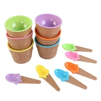 6pcs children colored ice cream bowl spoon plastic tableware childrens party tart dessert container water cup kitchen accessory
