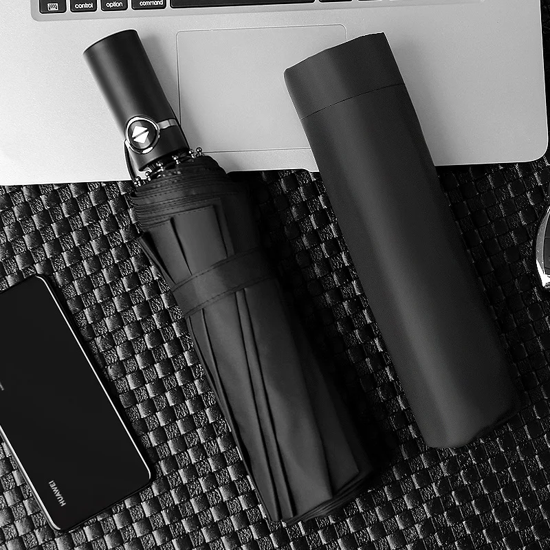 12 кости Автоматический складной черный пластиковый мужской бизнес зонтик для