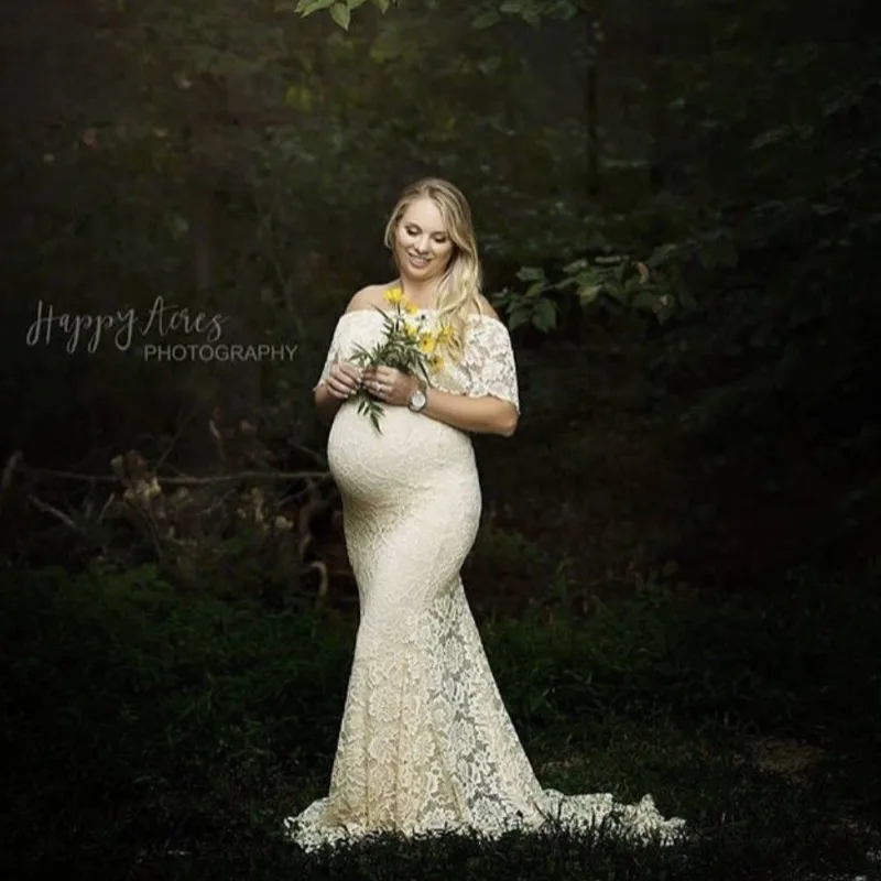 Платья для беременных кружевное платье с вырезом лодочкой открытыми плечами