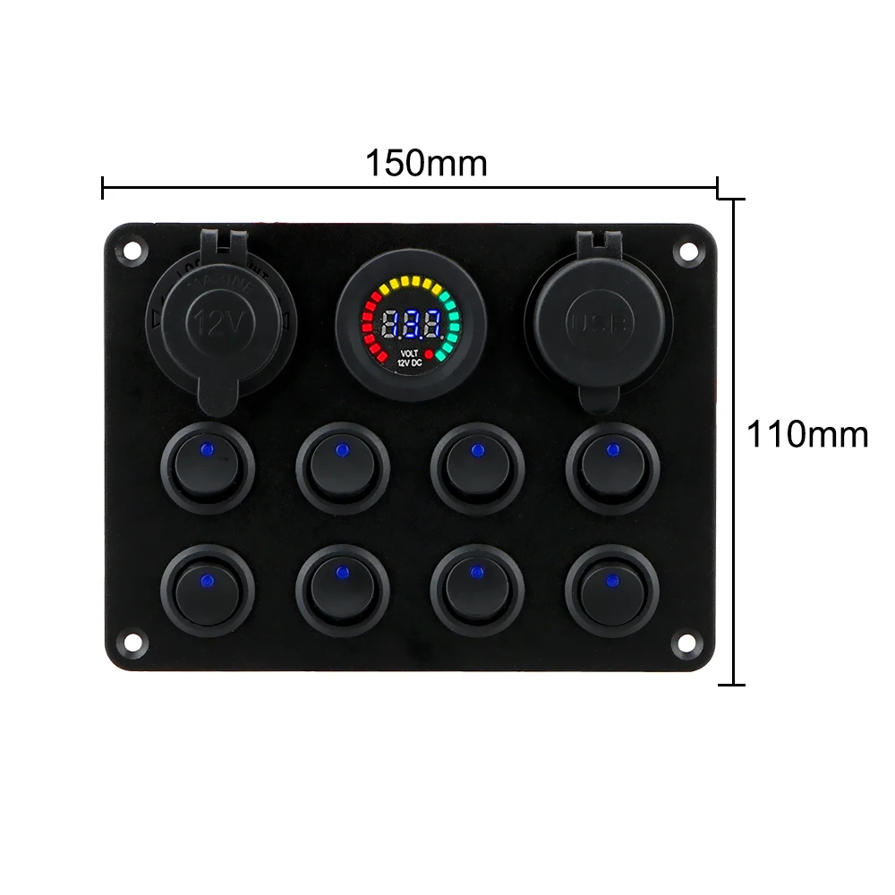 

12-24V 8 Gang Toggle Switch Panel Dual USB Charger Car Push Button Circuit Breaker For Car RV Truck ATV UTV Camper Caravan Ship