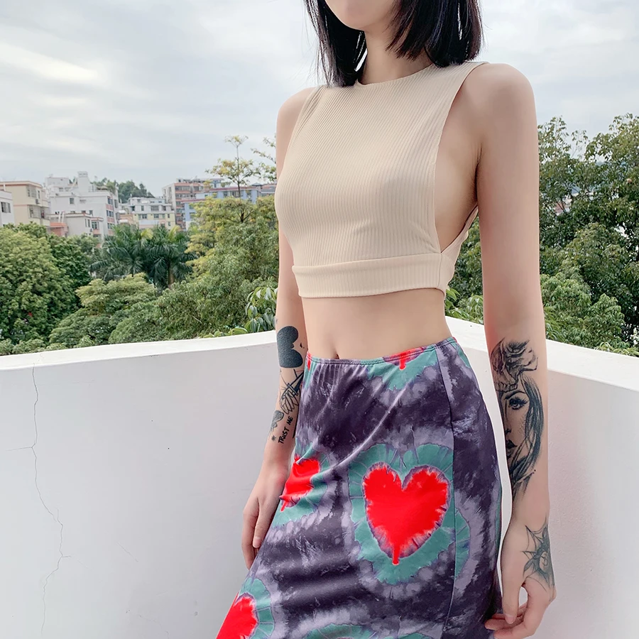 

Sylcue Summer original old style base sexy outside wear pit strip vest female high waist crop top Khaki wine red two optional