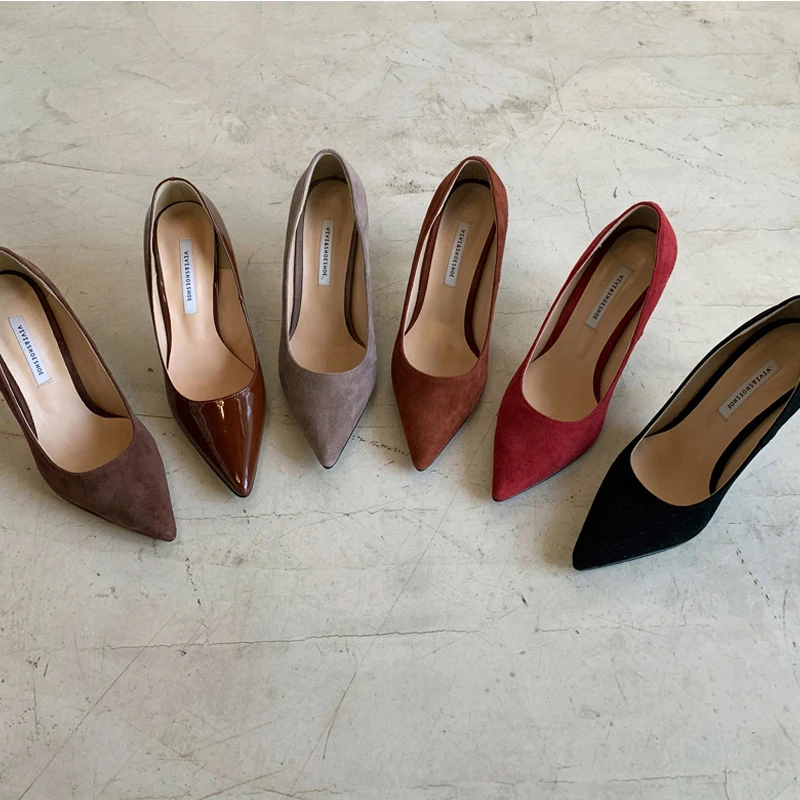 Туфли женские замшевые с острым носком заостренный носок высокий каблук-шпилька