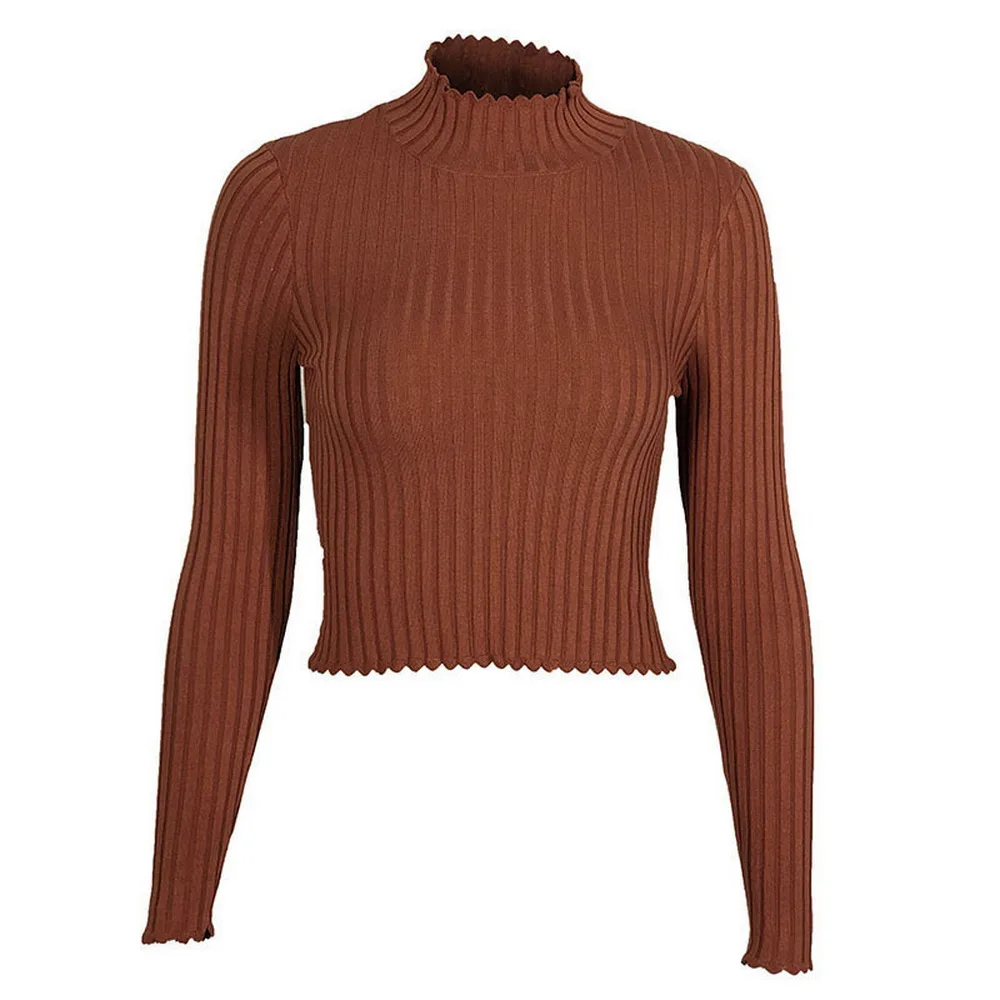 Autumn Turtleneck Sweater Female Sexy Flounce Sleeve Pullovers 2019 Winter Warm Knitted Jumper Ribbed Crop Top Women Knitwear | Женская