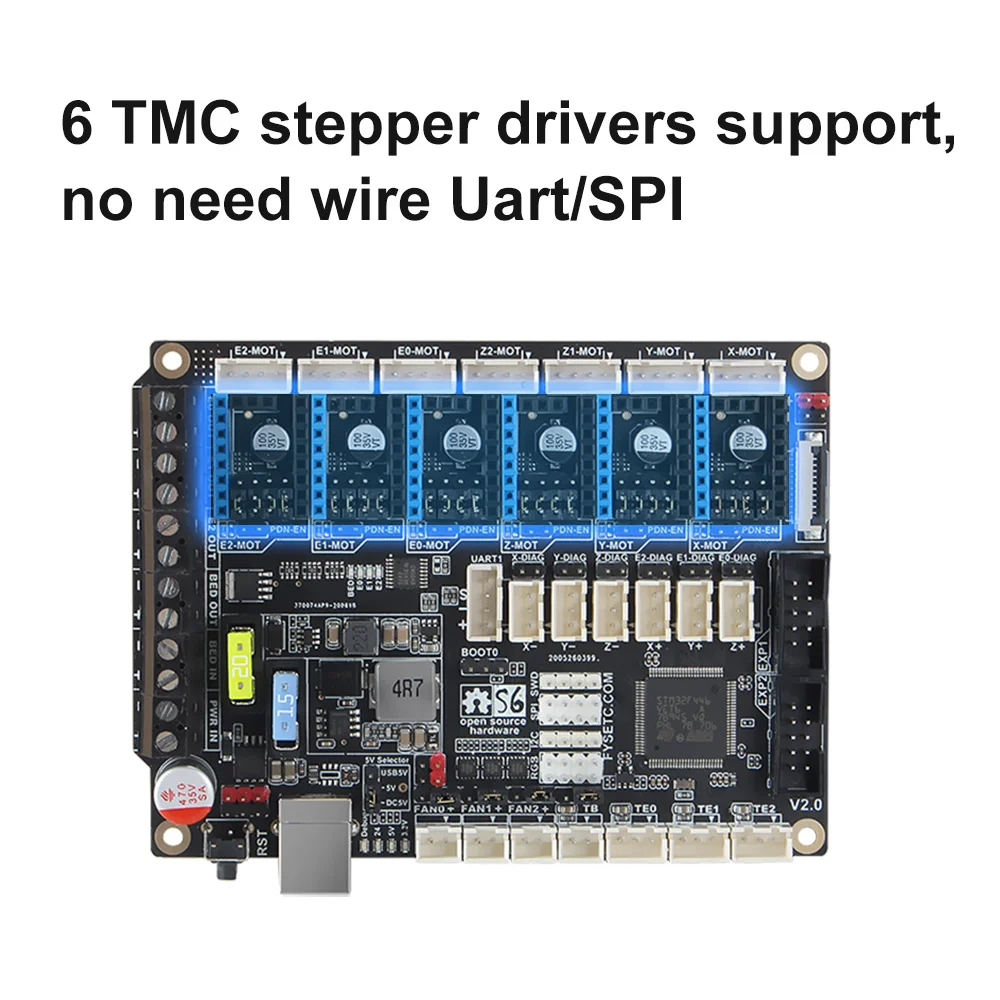 S6 V2.0 32-битная плата XH коннектор управления Поддержка 6X TMC драйверы Uart/SPI Летающий