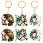 Брелок для ключей из аниме Genshin Zhongli Венди, металлическая брошь, мультяшный персонаж, двухмерная Подвеска для рюкзака для мужчин и женщин