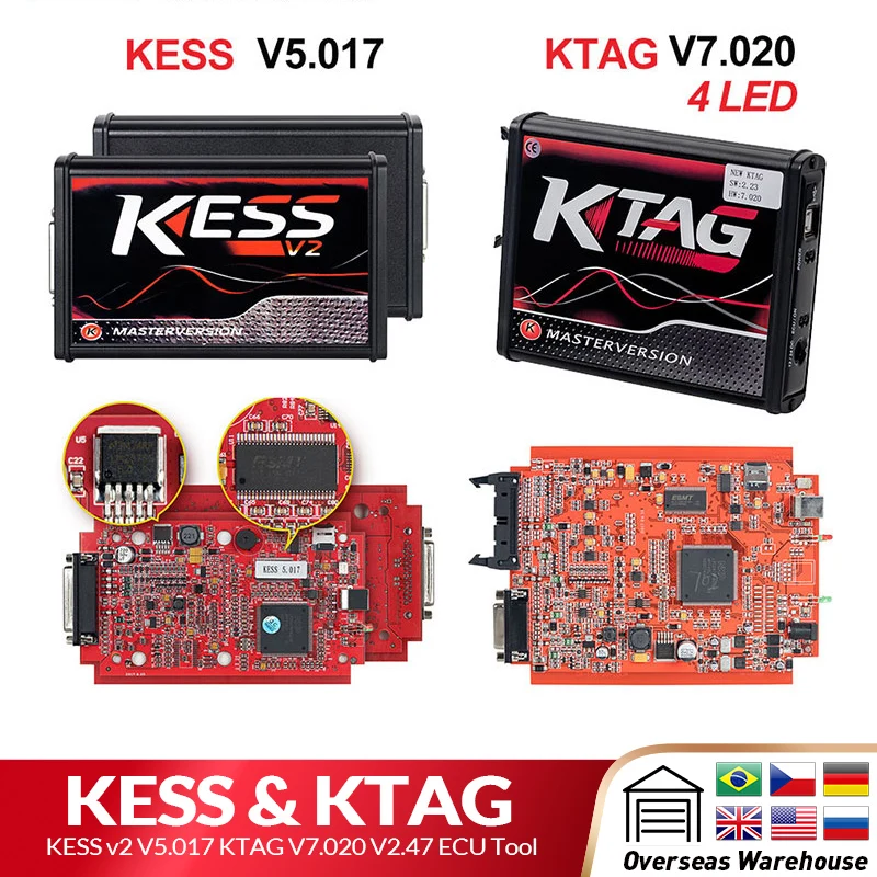 KESS v2 V5.017 EU красный OBD 2 ECU Инструмент для программирования без жетона лимит KTAG V7.020 V2.47 4 светодиодный мастер-версия автомобиля грузовик чип Тюнинг Комплект