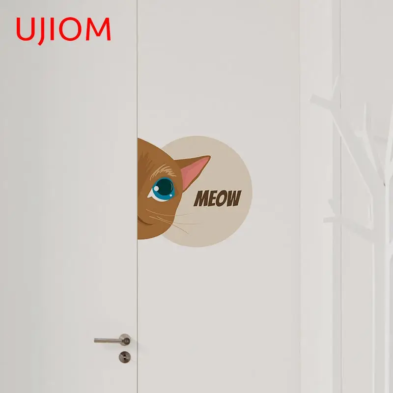 

UJIOM Peeping Cute Cat Living Room Decor Kid's Bedroom Funny Wall Stickers Decoration Bathroom Door Window Decal Decor