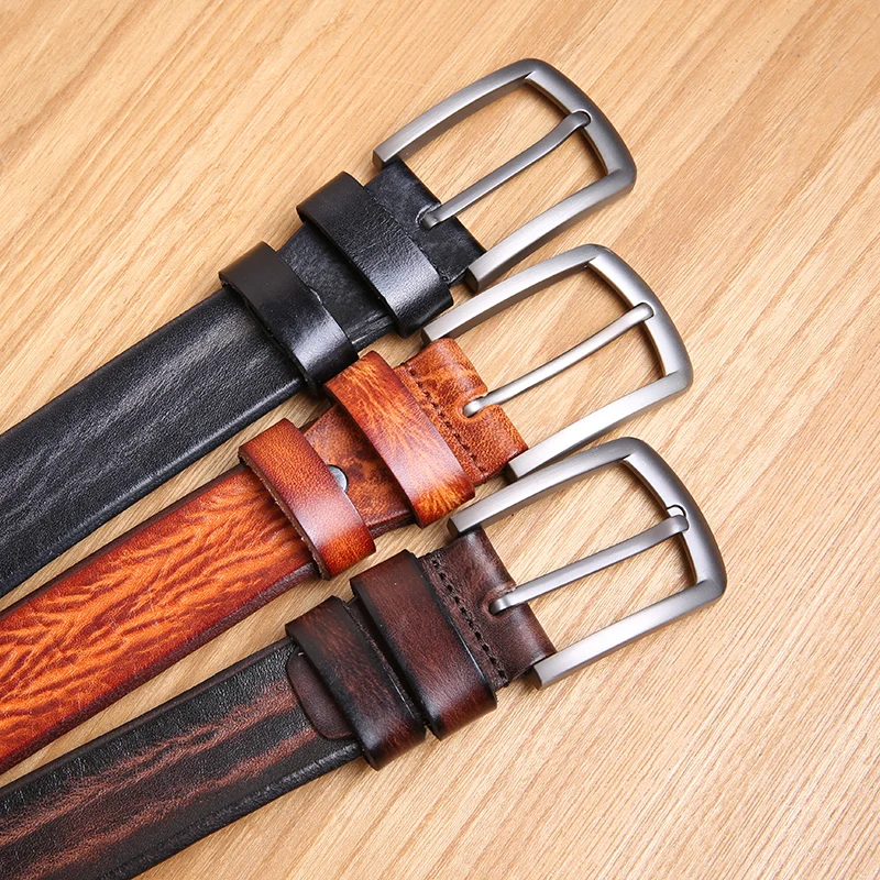 

AETOO vintage genuine leather belt men vintage leather belts men's jeans strap black color wide strapping waistband brown thong